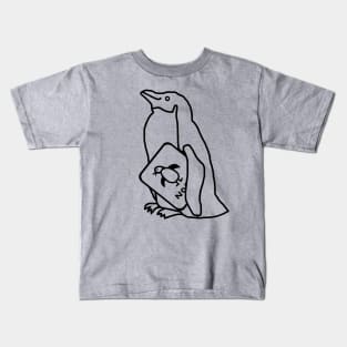 Cute Animals Penguin Self Portrait Line Drawing Kids T-Shirt